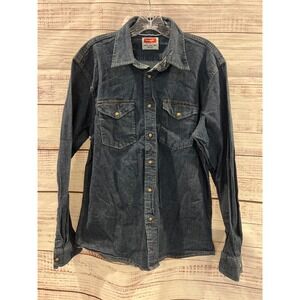 Wrangler Indigo Mens Denim Western Snap Front Shirt Large Blue JLD4UWF